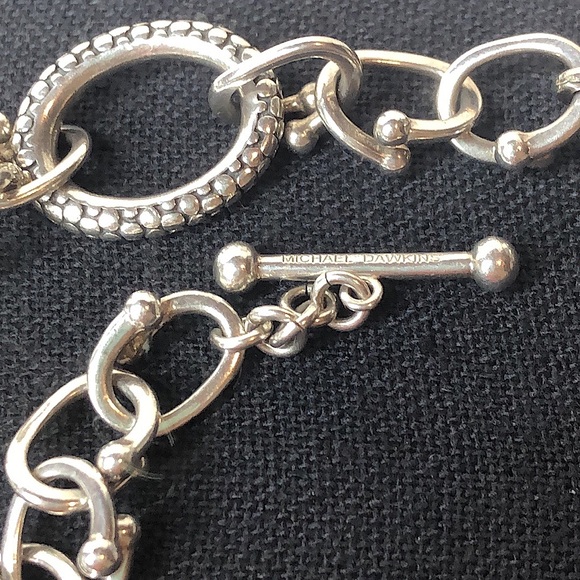 MICHAEL DAWKINS Sterling Silver Caviar Starry Night Link Toggle Necklace 18” - Picture 7 of 10